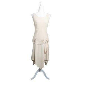 Evan Picone Cream Handkercheif Drape Drop Waist Dress SZ 8 Gatsby Formal Beaded